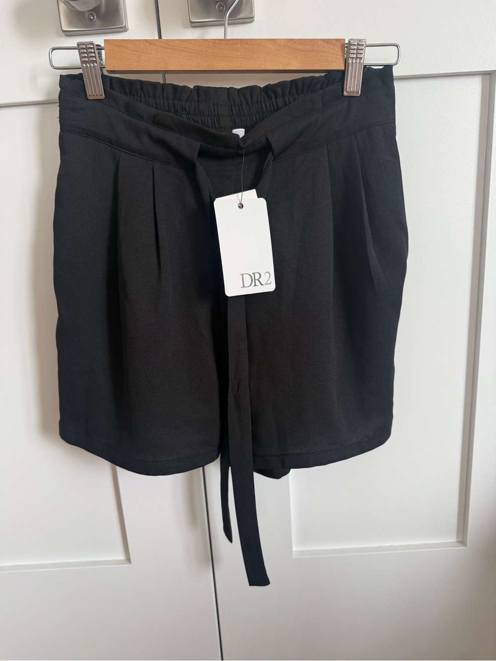 DR2 Black High-Waist Paperbag Tie Shorts